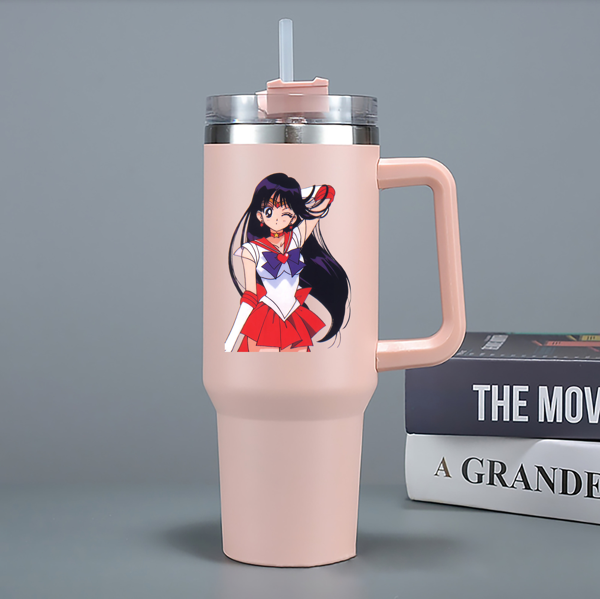 （画像用） 美少女戦士セーラームーン 火野レイ ひの レイ Sailor Moon Hino Rei （セーラーマーズ,Sailor Mars） 1200mL車用タンブラー - クリスタルステッカー（プラスチックストロー付き）